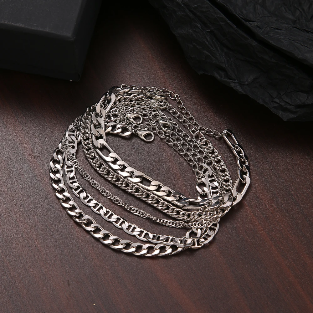 

UMKA Fashion Multiterm Metal Bracelet For Women 2021 Trendy Gold/Sliver Color Stainless Steel Bracelets Set Jewelry Gift