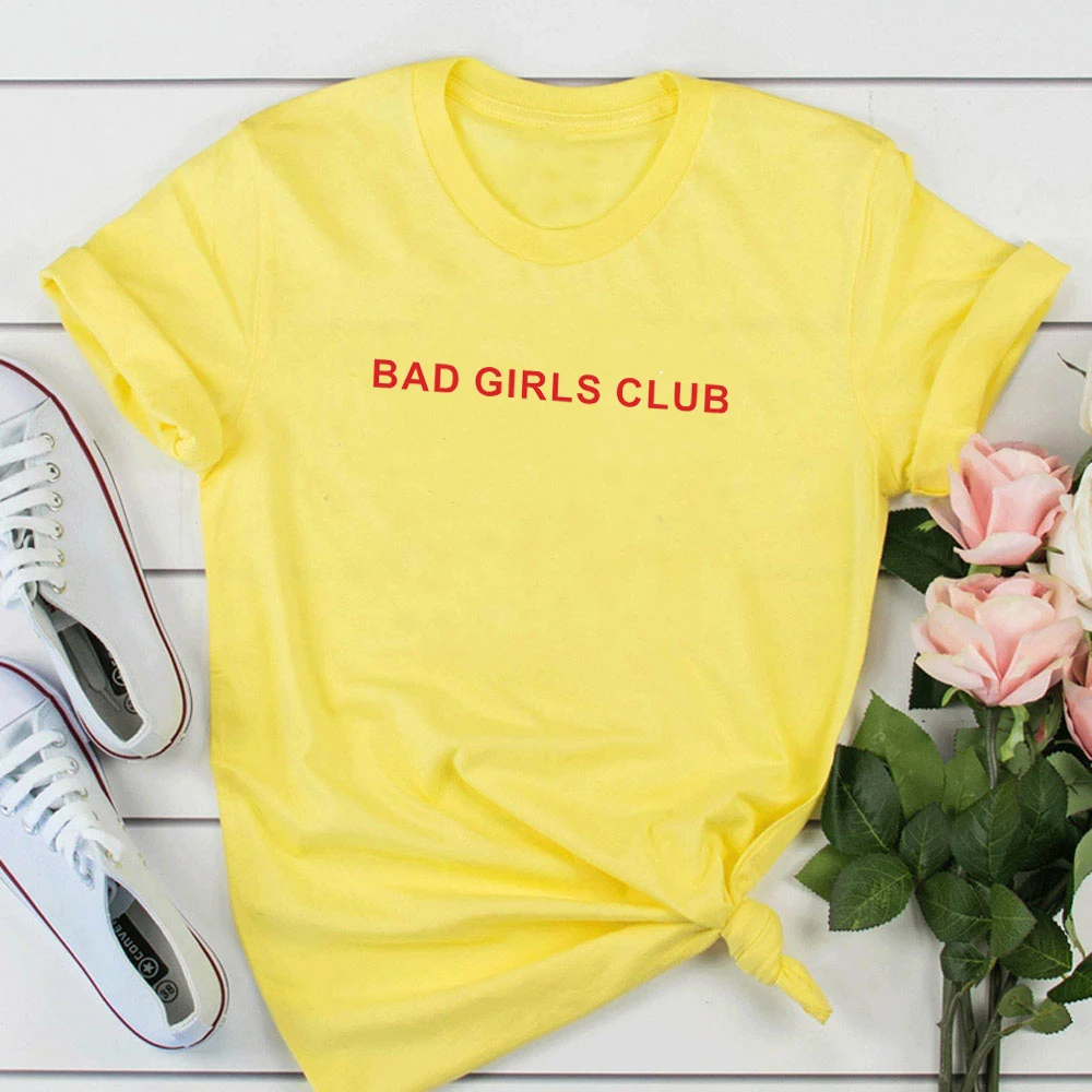 Футболка женская хлопковая с принтом и надписью BAD GIRLS|Футболки| |