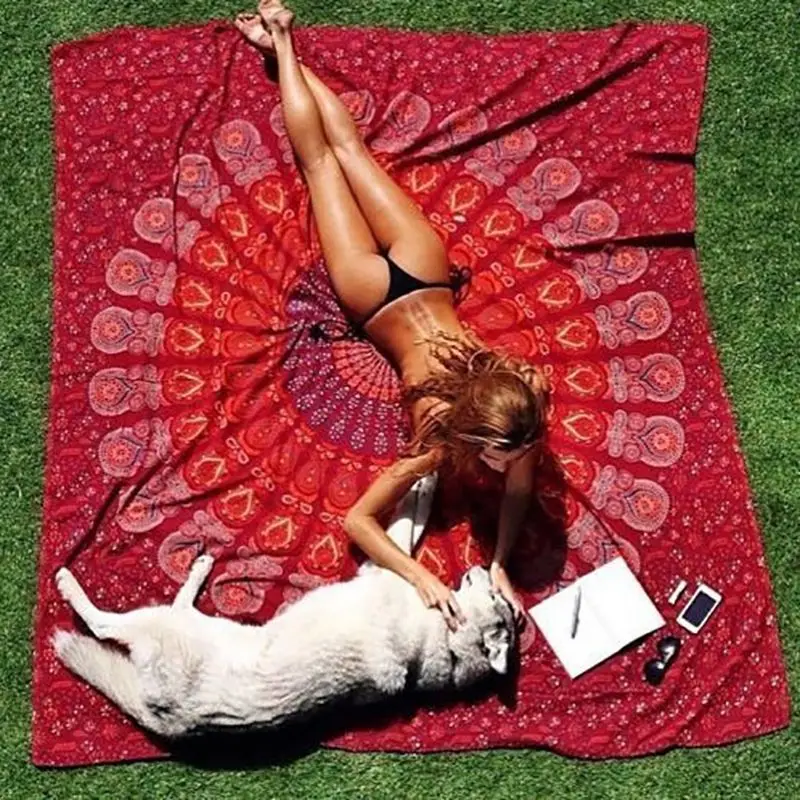 

Rectangle Round Ethnic Pattern Beach Towel Yoga Mat Chiffon Table Cloth Flowers Printed Beach Towels Summer Chiffon Large Adult