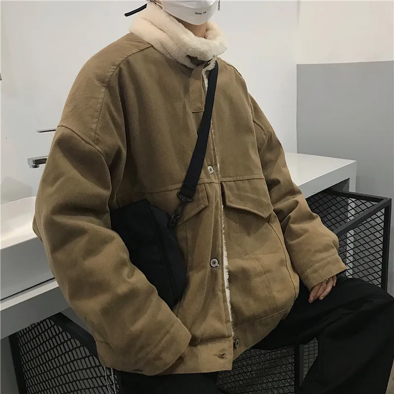 Винтажная уличная однобортная куртка унисекс Свободная теплая верхняя одежда из