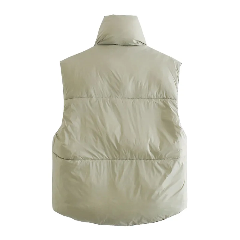 

Women 2021 Fashion Double Sided Wear Padded Waistcoat Vintage Sleeveless Zip-up Female Vest Outerwear Chic Tops