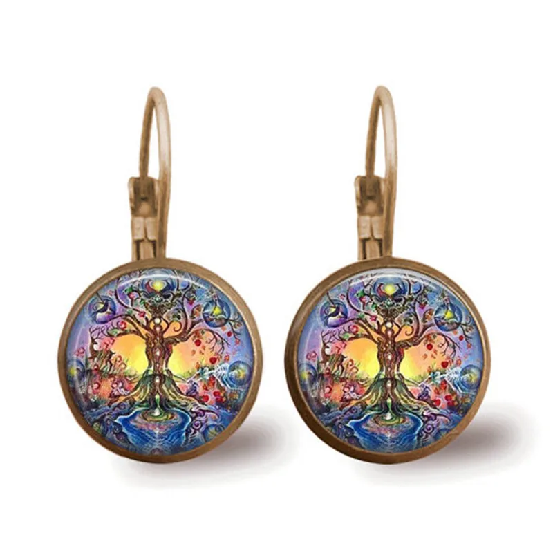 Многоцветные висячие серьги с кабошонами из стекла Дерево жизни Модные