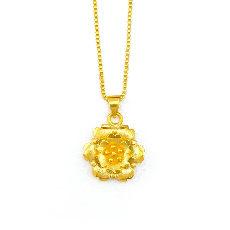 

QEENKISS PT512 Fine Jewelry Wholesale Hot Woman Girl Mother Bride Birthday Wedding Gift Flower 24KT Gold Pendant Charm NO CHAIN
