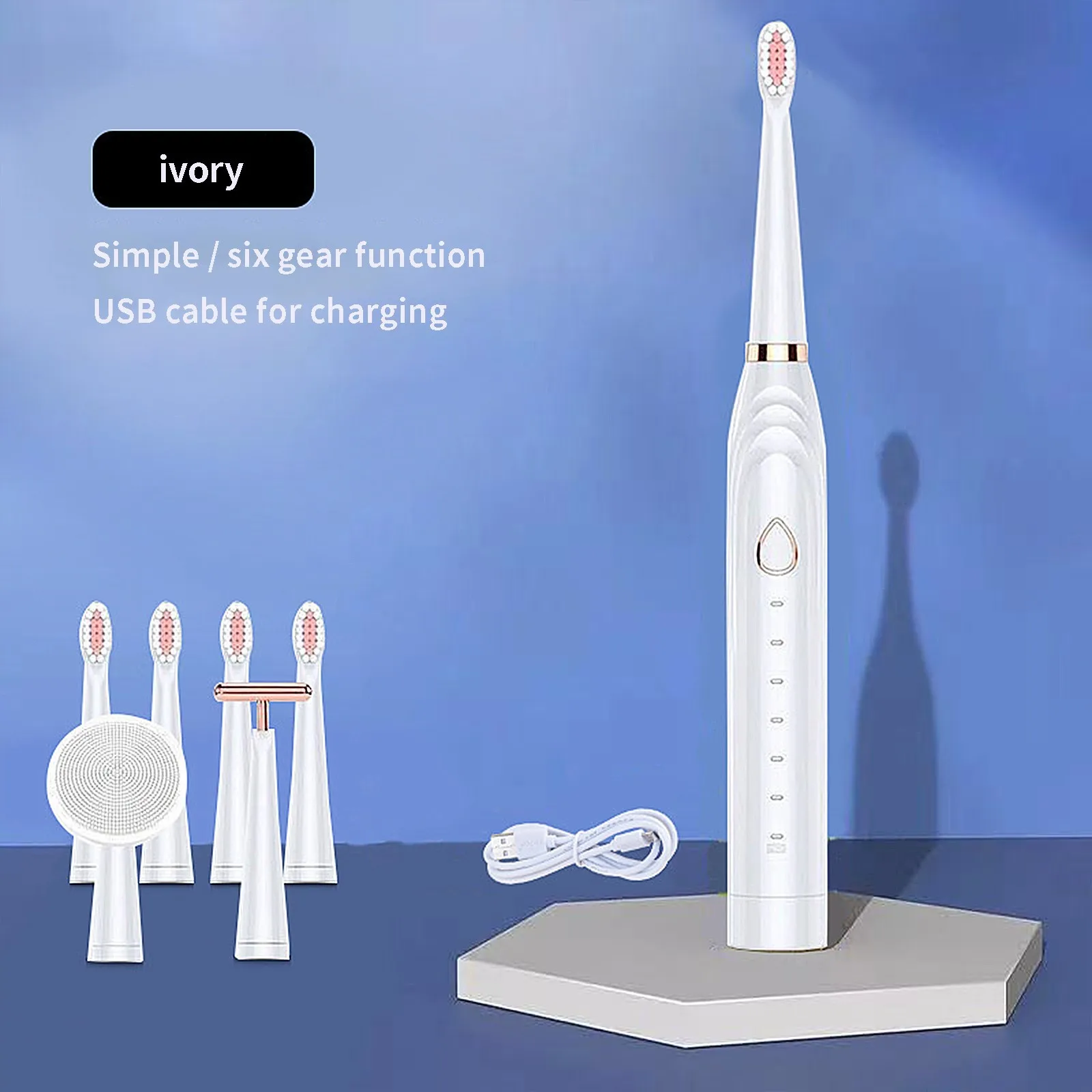 

Electric Toothbrush With 6 Brushingmodes Smart Timer And IPX7 Waterproof Remove Plaque With 5 Extra Replacement Brush Head Clean