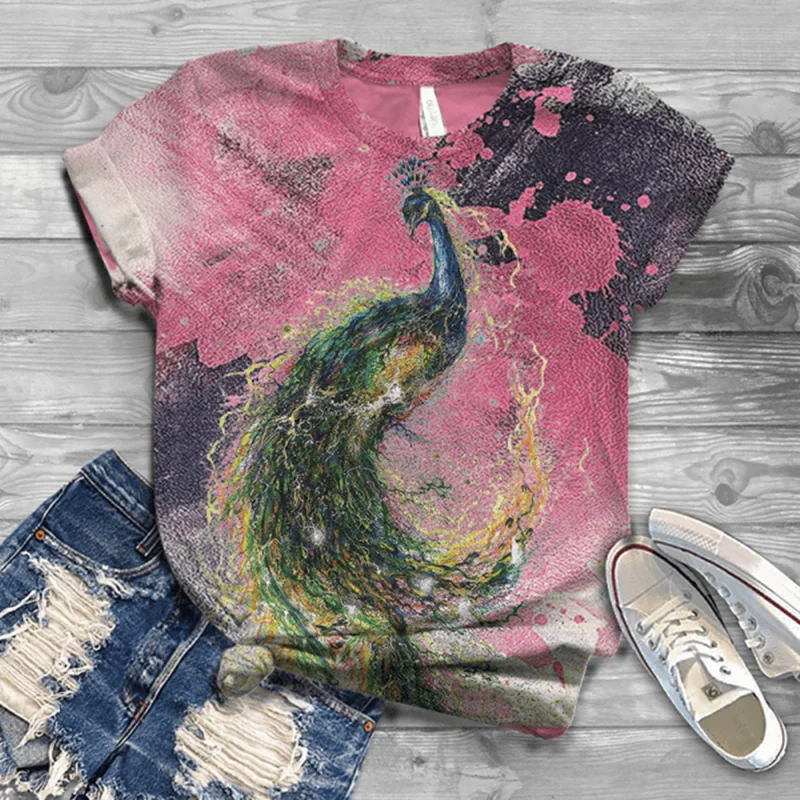 

2021 men's and women's casual summer fashion 3D bird print T-shirt comfortable outdoor street shirt children's T-shirt