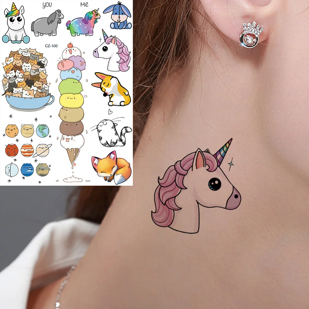 

Cute Cartoon Cartoon Cats Ice Cream Unicorn Tattoos Stickers Ear Flash Tattoo Temporary Body Arm Tatoos For Kids In Bulk Women