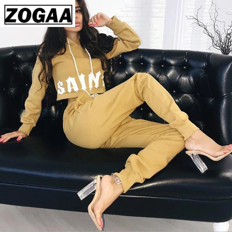 

ZOGAA Women Joggers Suit Sets Letter Printed Sexy Clothes Slim Outfits Skinny Short Hoodies & Pants Sportswear Casual Tracksuit