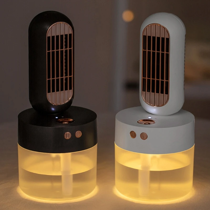 

Portable Desktop USB Air Cooling Fan Visible Water Tank w/ Night Light Water Cooling Fan Waterless Auto-off for Home N58D