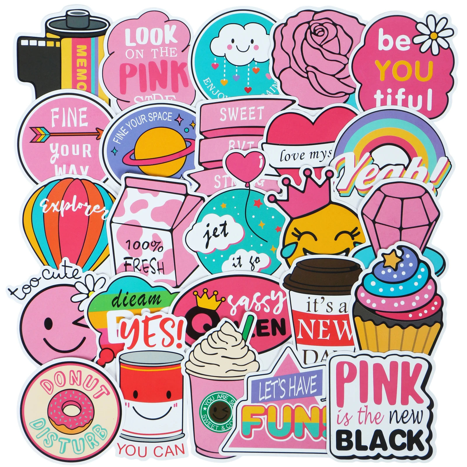 60 шт. смешанные Розовые наклейки водонепроницаемый домашний декор каракули