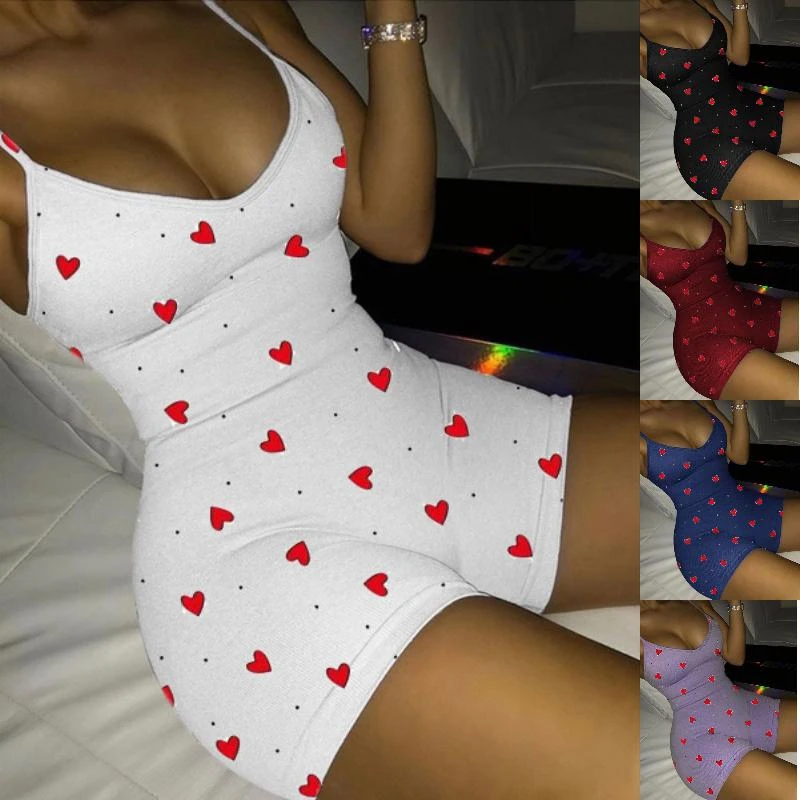 

Fashion Women Jumpsuit Sexy Homewear Women Print Playsuit Women Rompers Sling Summer Sleeveless Sport Casual Slim Women Clothes