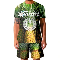3d printed tahiti polynesia pineapple summer t shirt shorts set sportswear tracksuit o neck short sleeve mens clothing suit