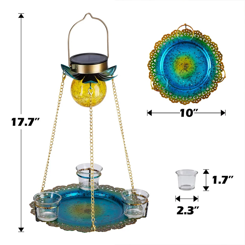 

Solar Powered Birds Feeder Outdoor Hanging Waterproof Birds Food Tray Garden Metal Flower Decorative LED Lighting I88