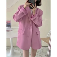 spring autumn chic solid color elegant loose blazer outwear top for women casual streetwear office suit jacket