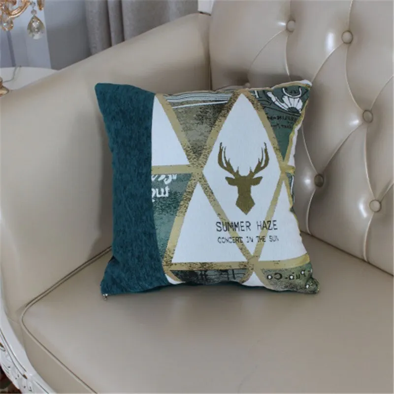 

Chenille Cushion Cover Patchwork geometry Leaves Deer Pillowcase Home New Year Christmas Decorative Sofa Car Throw Pillow Case