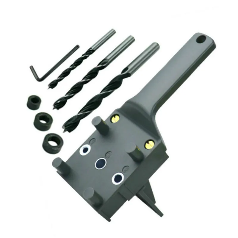 

Gray Wood Doweling Jig ABS Plastic Handheld Pocket Hole Jig System 6/8/10mm Drill Bit Hole Puncher For Carpentry Dowel Joints