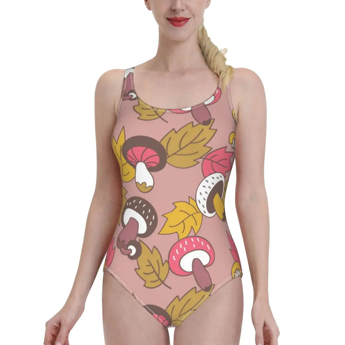 

One Piece Swimsuit 2020 Sexy Swimwear Autumn Maple Leaves Mushroom Pattern Women Swimsuit Bathing Suits Beach Wear Swim