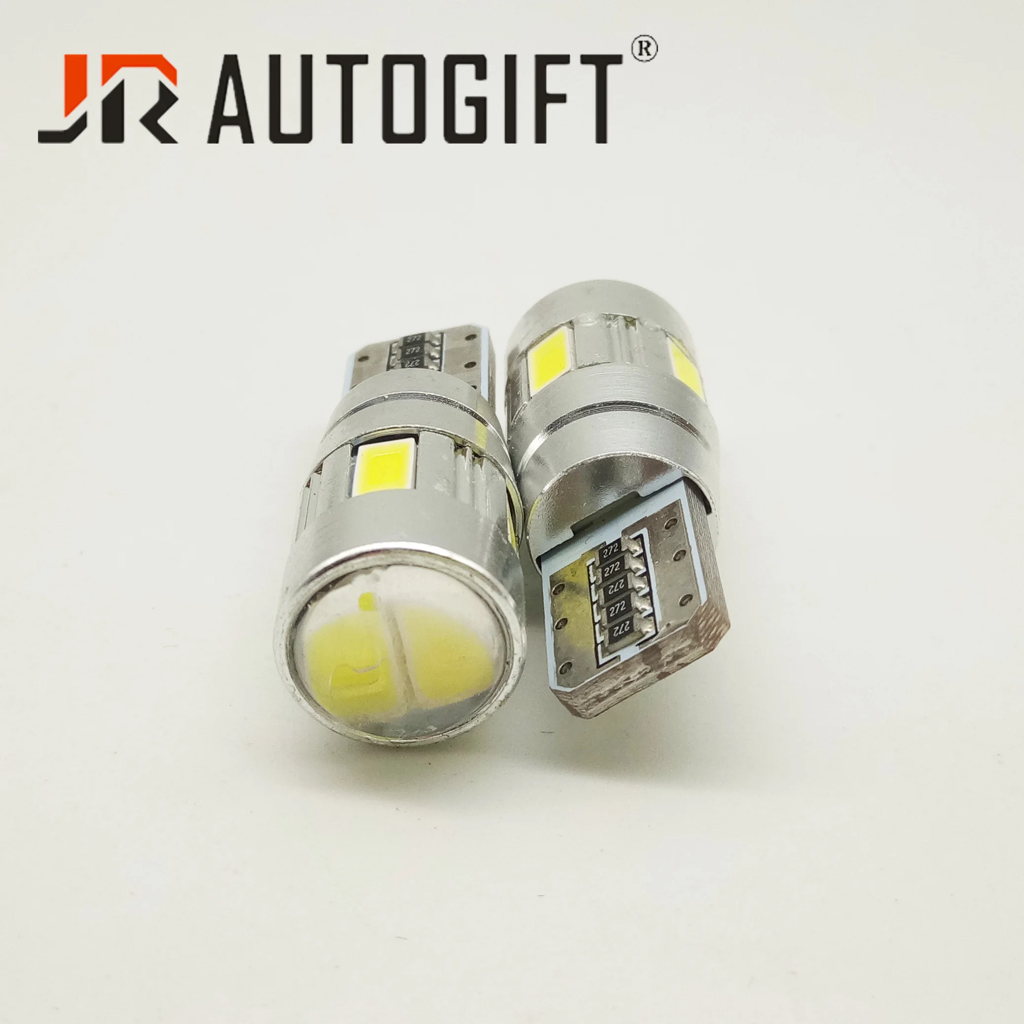 10 шт в наборе. Автолампа светодиодная T10 W5W SMD 5630 + Линза (с обманкой) габариты