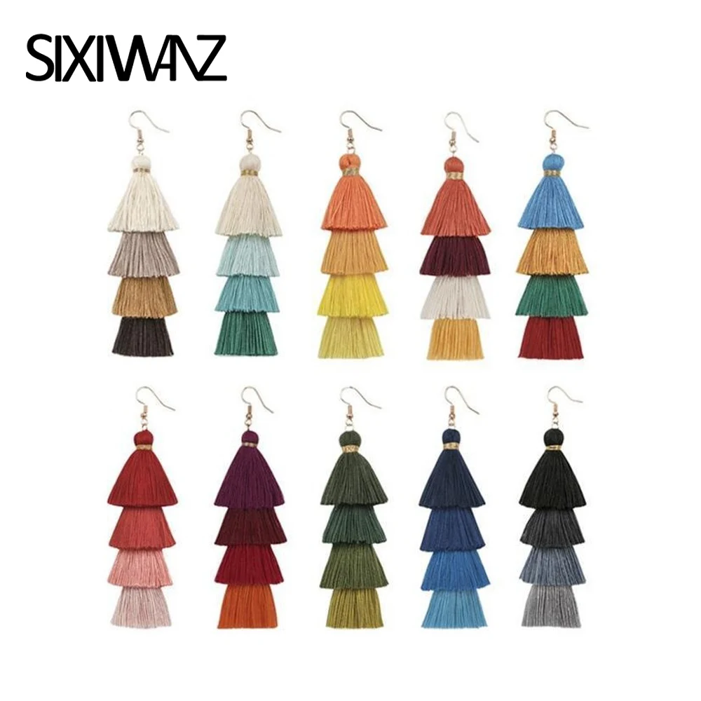 Богемные модные длинные Многослойные Серьги кисточки ручной работы серьги