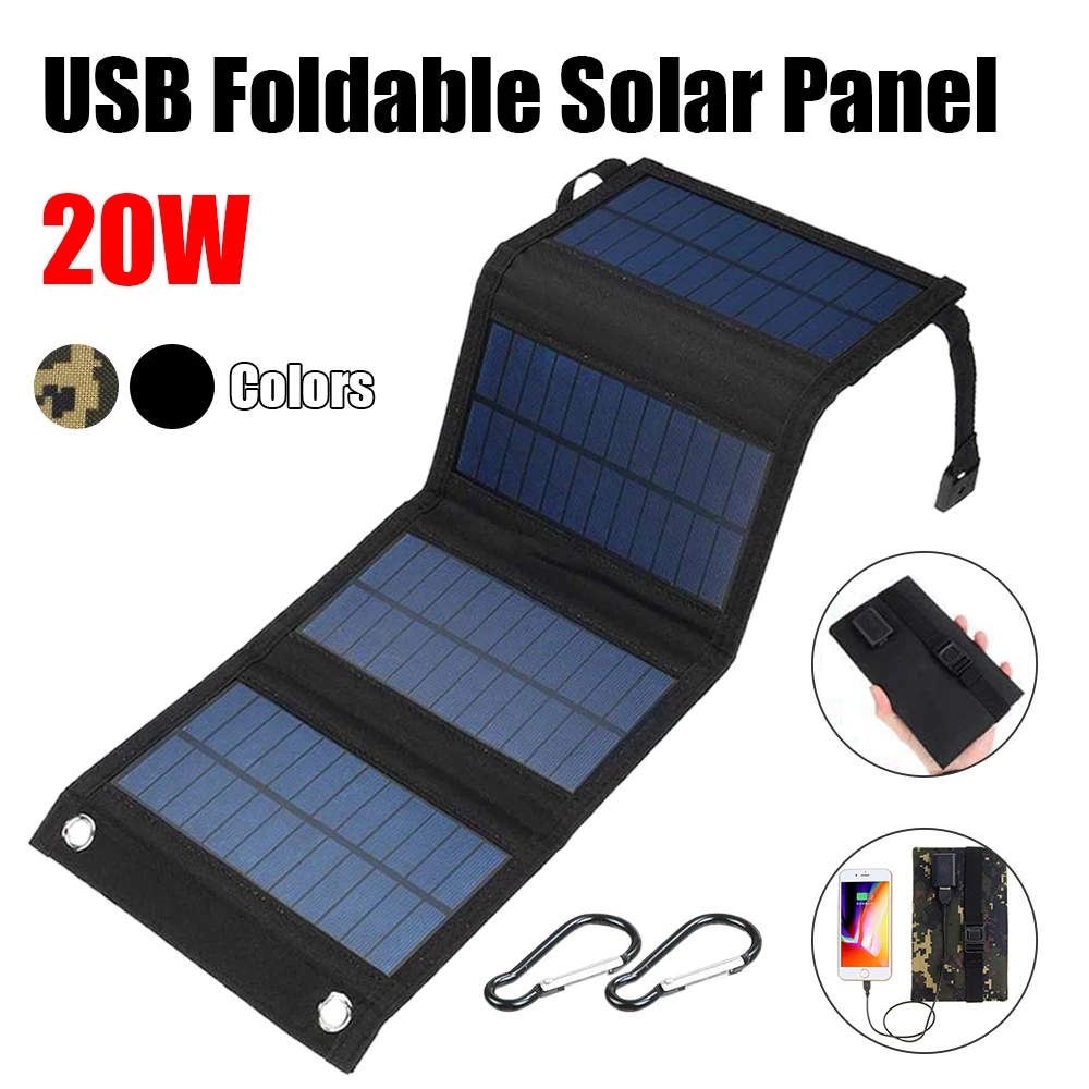

20W Foldable USB Solar Panel Solar Battery Portable Folding Waterproof Solar Panel Charger Outdoor Power Bank Battery Charger