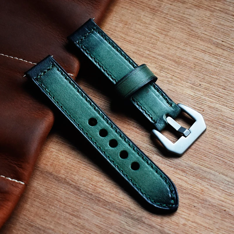 Handmade Watchband 20mm 22mm 24mm Green Red Blue Brown Vintage Leather For Panerai Watch Strap Band KZB02
