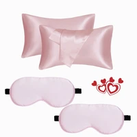 free ship couple home bed pillowcase eye mask 19mm silk eyes cover satin pillow cover bride groom bed set pillowcover