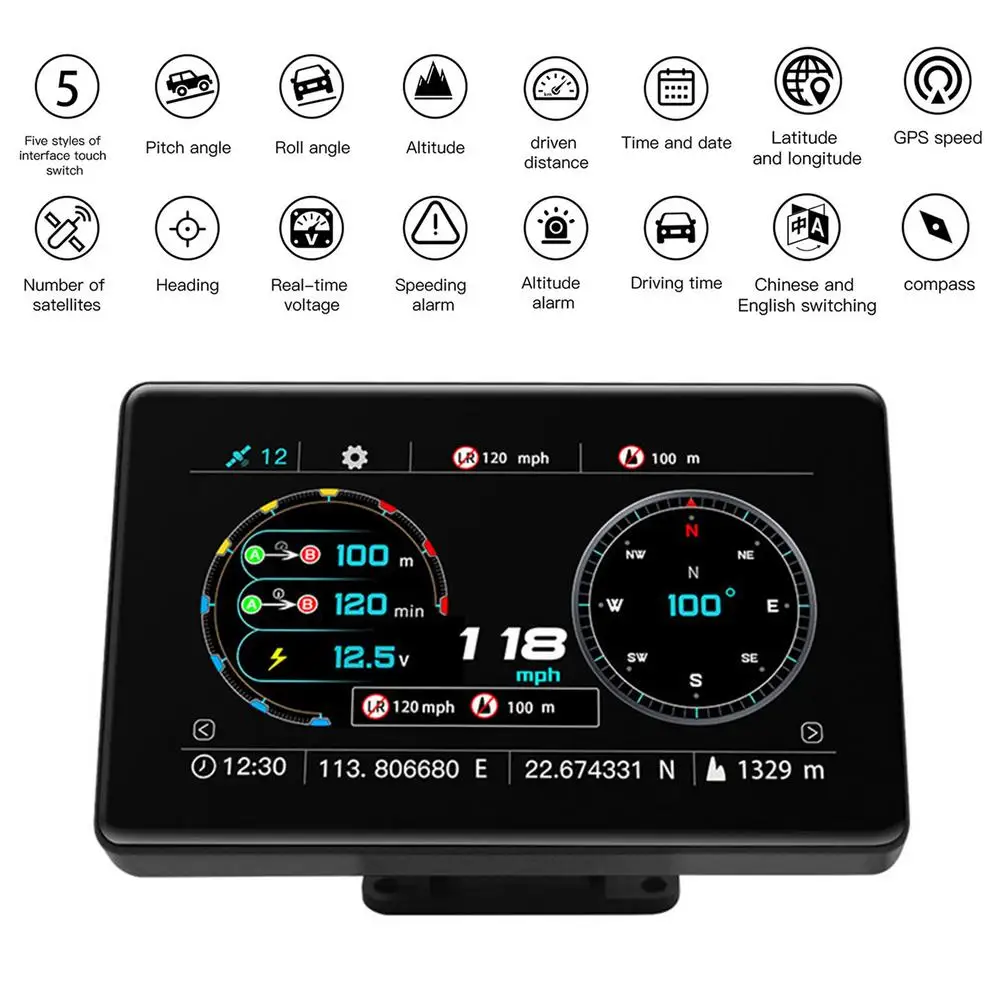 

Heads Up Display HUD Heads Up Display for Cars Touch Screen GPS Speed Display Meter for Cars Shows Speed Voltage Alarm Compass