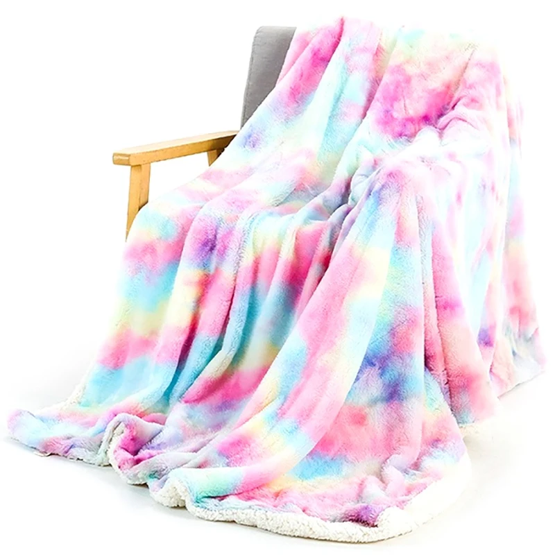 

New Single-Seat Soft Rainbow Plush Faux Fur Throws Bed Blankets Soft Cozy Warm Fluffy Comfortable Blankets 130X160cm