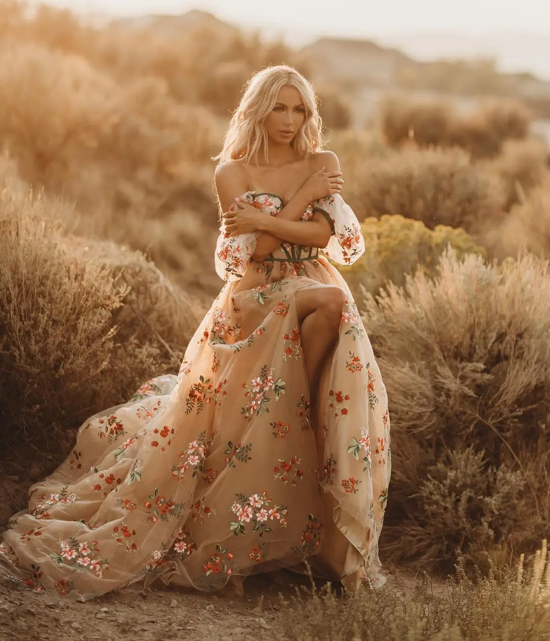 Женское вечернее платье со шлейфом Ever Pretty Длинное Пышное из тюля с цветочным