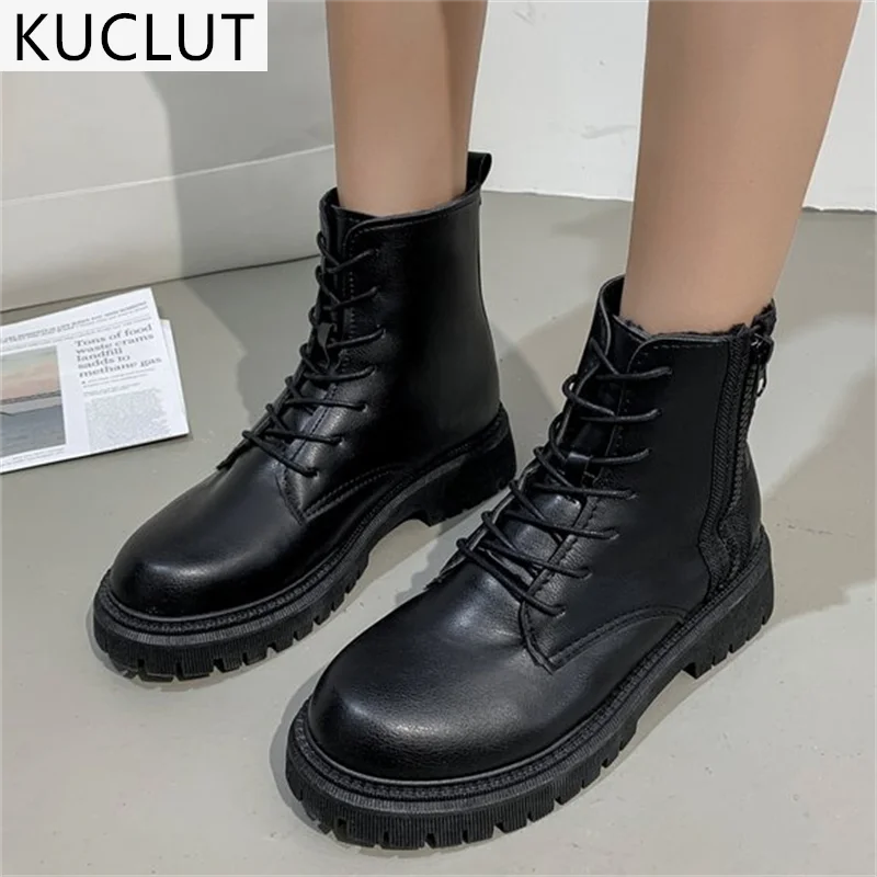 

2021 Autumn New Outdoor Comfortable Platform Ladies Shoes Fashion Lace-up Casual British Women's Martin Boots Botines Mujer