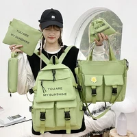 5 pcs set women backpack 2021 canvas travel student schoolbag casual letters school backpack for teenage girl