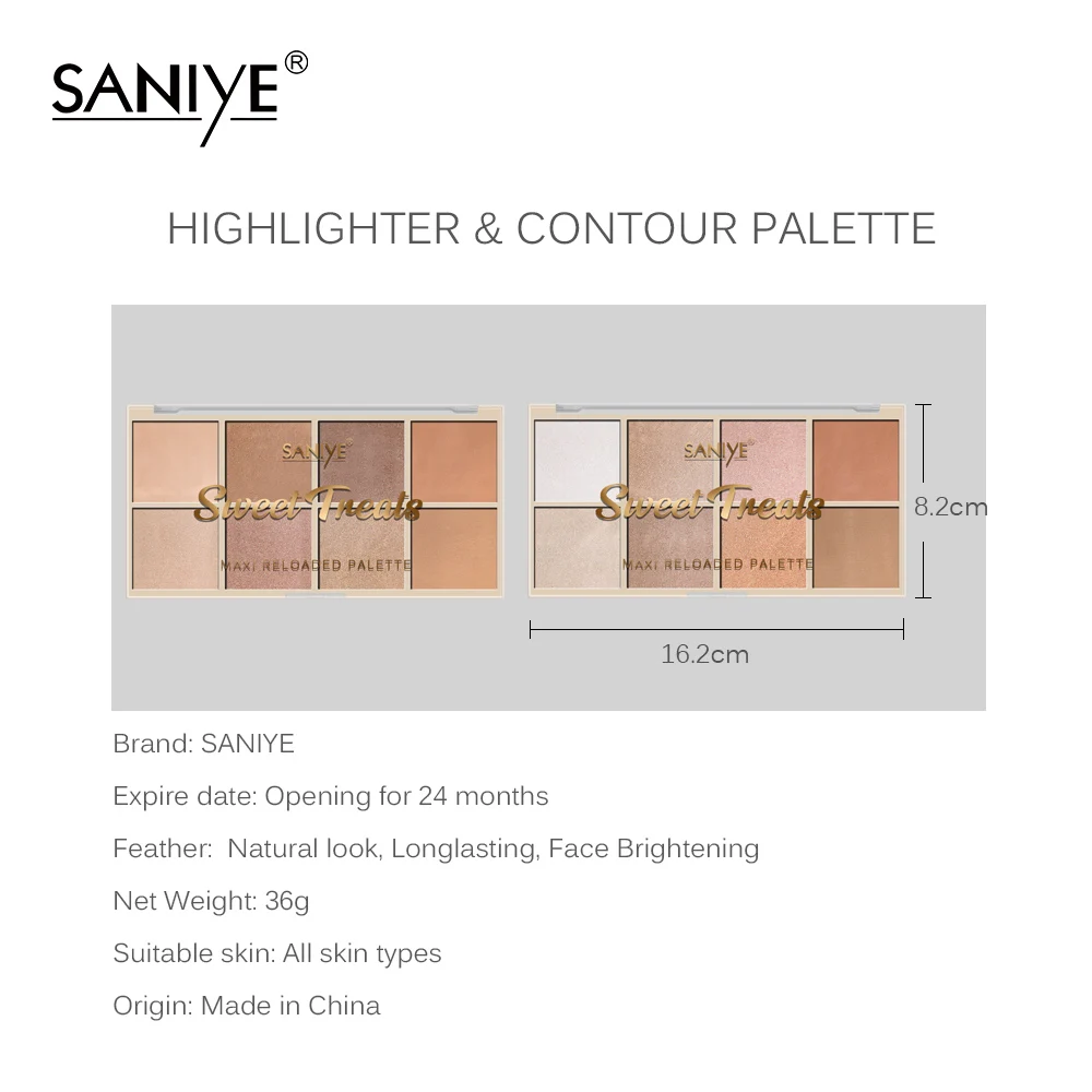 

SANIYE Highlighter Powder Glitter Palette Face Blusher Rouge Shadow Contour Face Concealer Smooth Continuous Makeup Wwaterproof