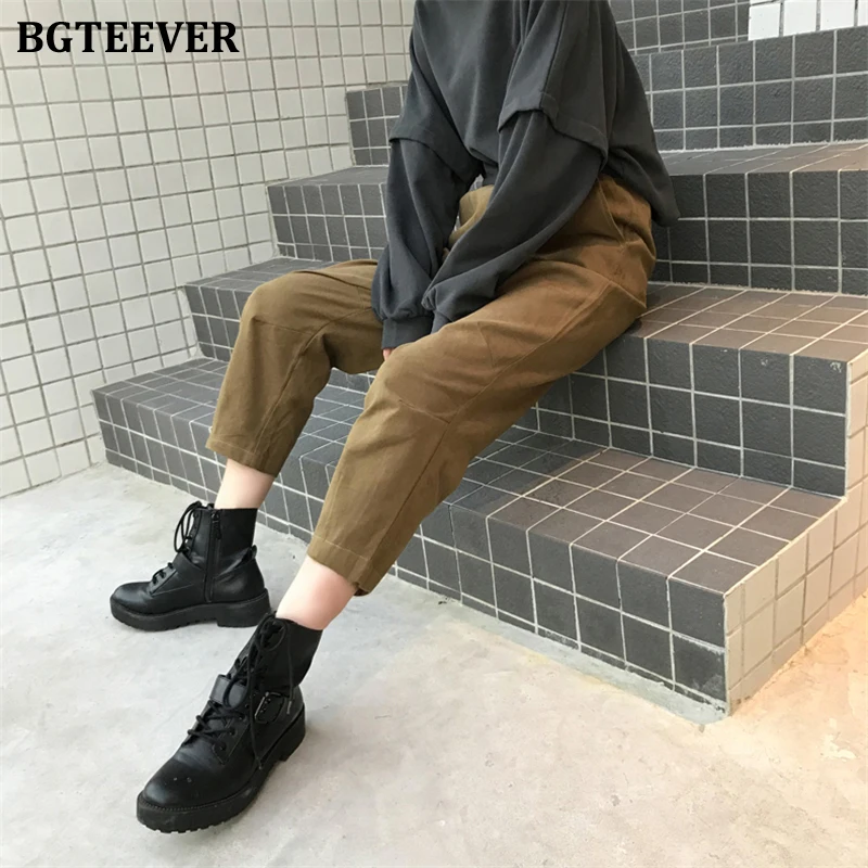 BGTEEVER 2020 винтажные прямые брюки для женщин высокая эластичная талия карманы длина