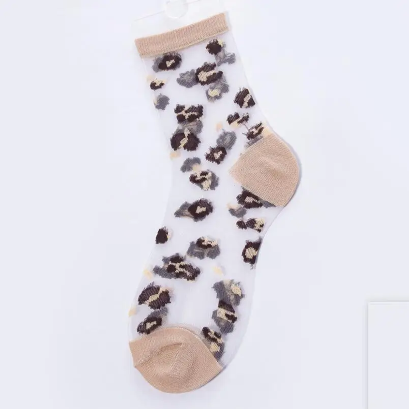 Women Transparent Socks Girls Leopard Socks Animal Print Sock Spring Summer Ankle Socks Thin Black Short Socks 10 pairs/ lot
