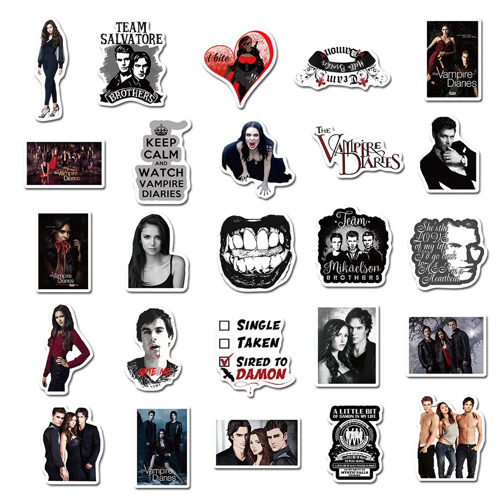 

10/50PCS The Vampire Diaries Tv Show Tv Show Trolley Case Car Bicycle Locomotive Fun Toy Stickers Adult Cute Guitar Trolley Case