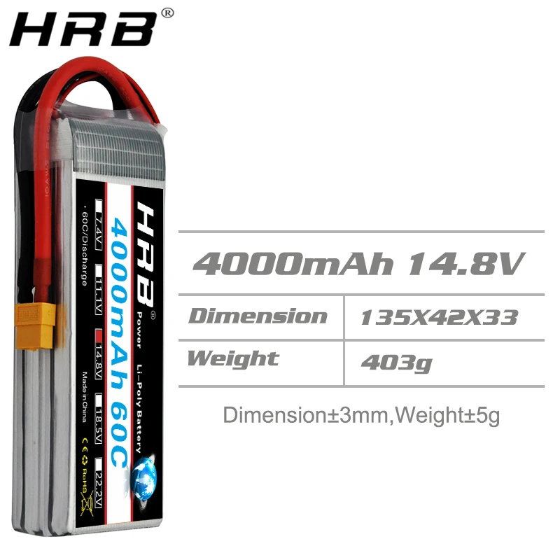 HRB 14,8 V 4000mah Lipo батарея 4S XT60 Deans T XT90 EC5 TRX 60C для Team Energy 1/8 1/10 Автомобили Самолеты Грузовик Лодка RC запчасти AKKU