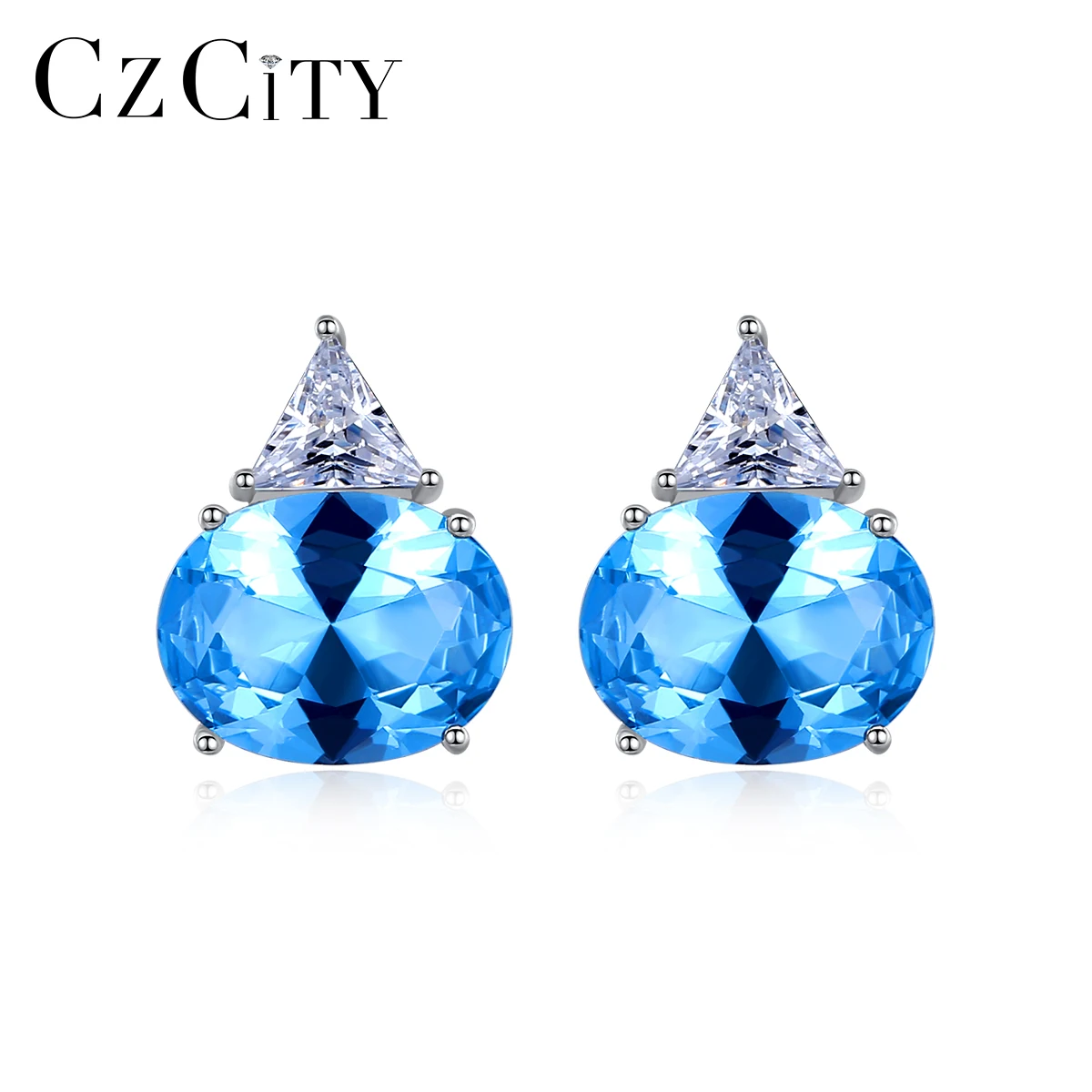 

CZCITY Round Sapphire Genstone Stud Earrings for Women Wedding Engagement Fine Jewelry 925 Sterling Silver Brinco Christmas Gift