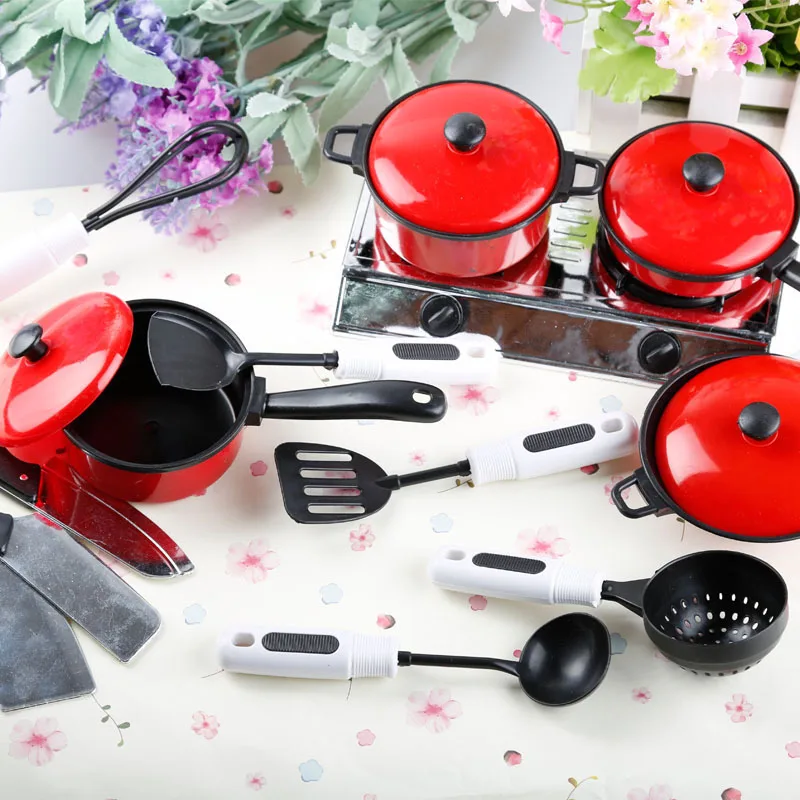 Kid Kitchen Toys 17Pcs/Set Simulated Mini Kitchen Cookware Pot Pan Set Tableware Pretend Play Safe Cute Children Girl Toy Gift