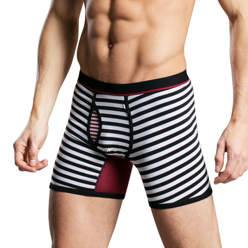 Длинные хлопковые боксеры IYUNYI мужские шорты в полоску до середины талии|long leg boxer