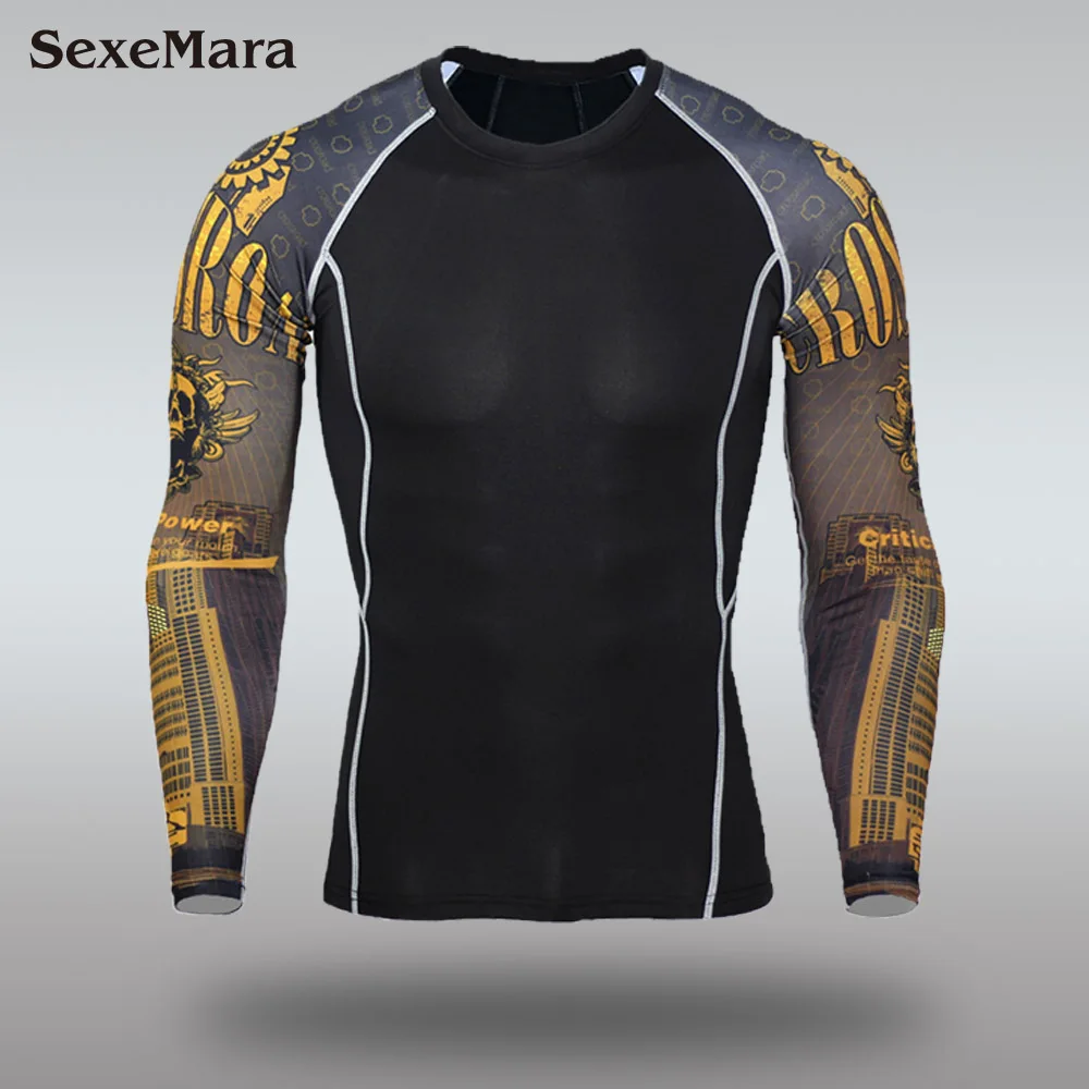 Only T-shirt Мужские кальсоны, костюм, компрессионное термобелье для мужчин, колготки для фитнеса, набор для бега, спортивный Рашгард, для спортзала, для велоспорта, спортивная одежда - Цвет: Only T-shirt