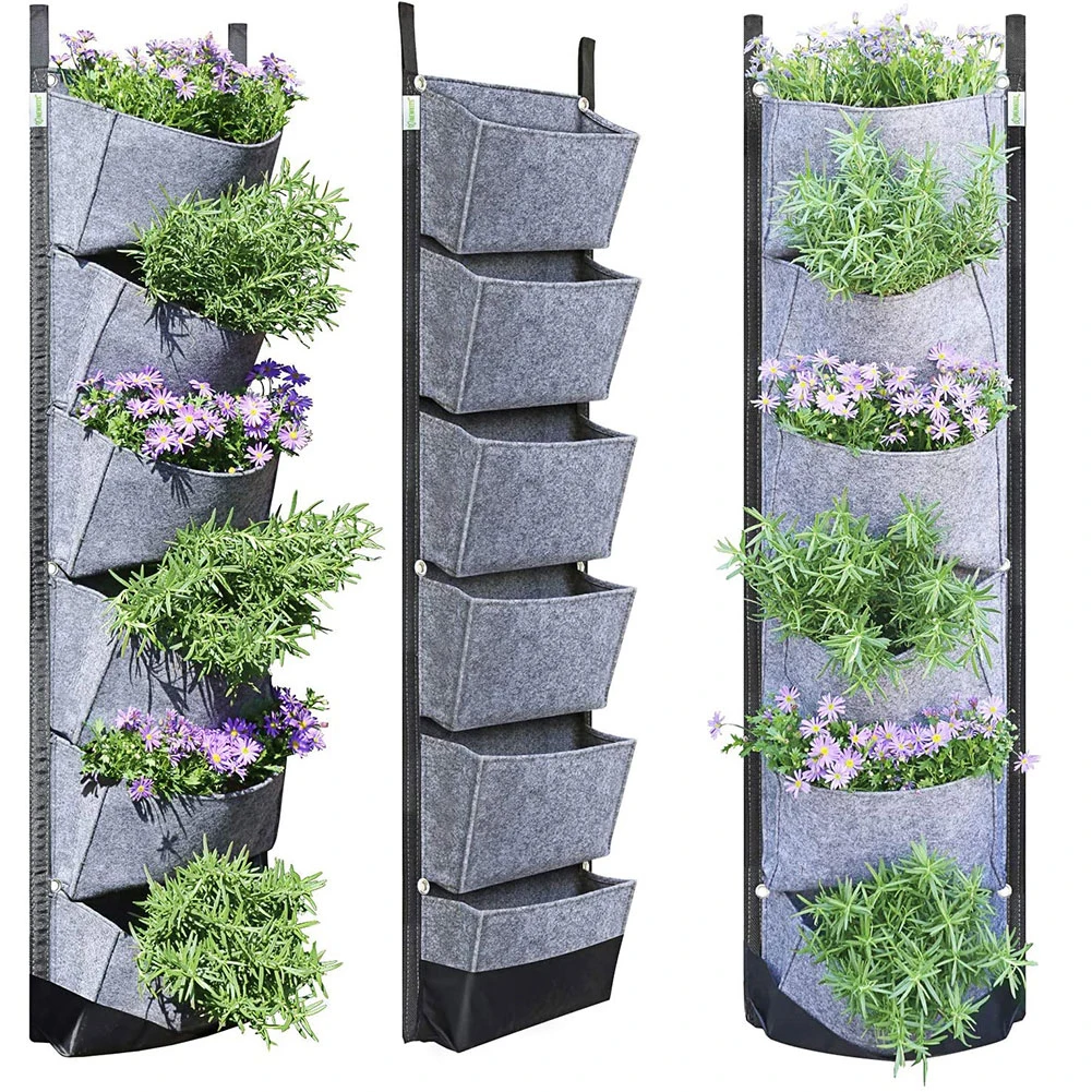 6 Pocket Green Vertical Garden Planter Bag 107X 30cm Wall-mounted Planting Flower Grow Pots Home Garden Vegetable Fruit Supplies