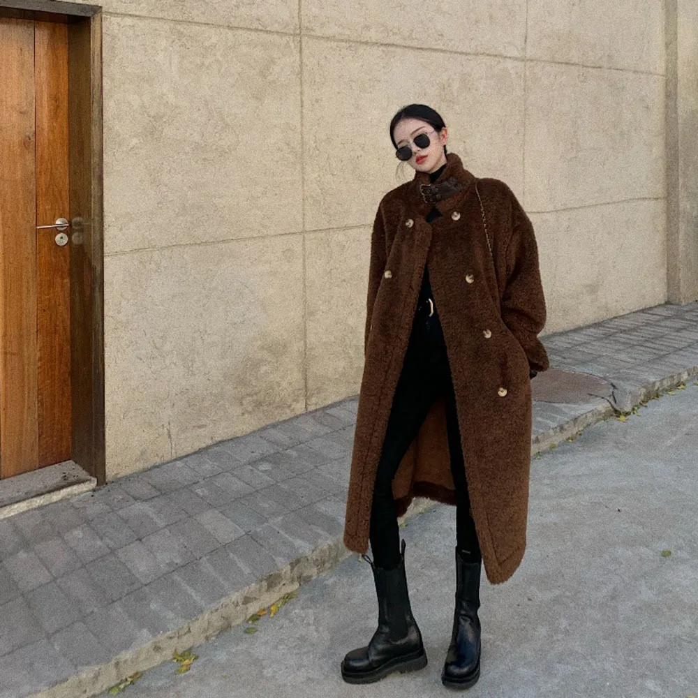 

2021 Winter Autumn Women's Long Coats Fashion Faux Fur Thick Warm Ladies Retro Teddy Jacket Female Plush Oversize Loose Outwears