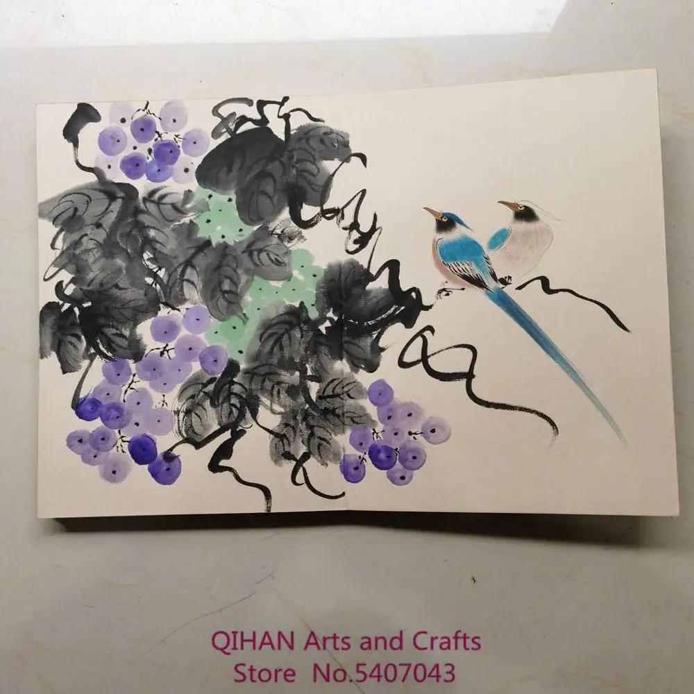 &Aacute;lbum pintado a mano Lu LiuFei, colecci&oacute;n de flores y p&aacute;jaros-4