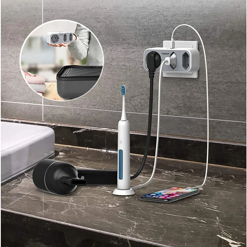 Сетевой адаптер TESSAN с 2 USB-портами 2/3 розеток европейского стандарта настенная