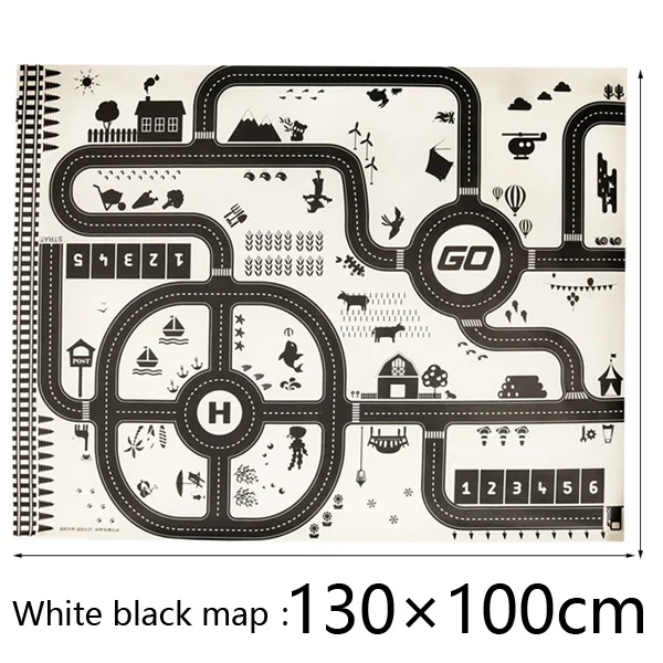 White black 130x100 Новинка 130X100 см, коврик для автомобиля в скандинавском стиле, коврик для детской игровой зоны, коврик для игры в городскую дорожную карту, складное здание для парковки - Цвет: White black 130x100