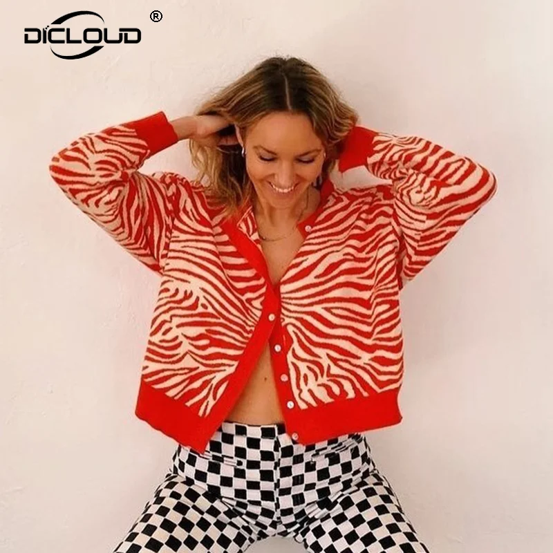 Кардиган женский вязаный на пуговицах оранжевый с зеброй Осень-зима 2021 - купить