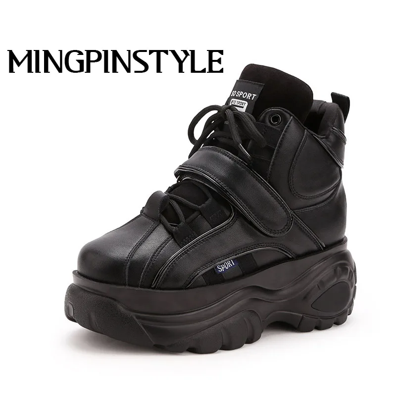 Модные женские кроссовки повседневные Сникеры на платформе черные туфли с