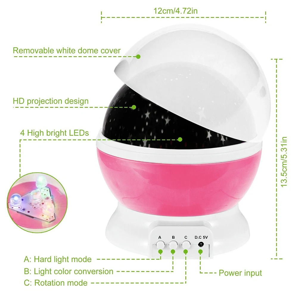 

3 Power Ways Romantic Rotating Spin Night Light Projector Sky Star Moon Master USB Lamp Led Project for Kids Baby Sleep Lighting