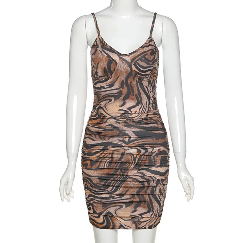 

Sexy Low Cut V-Neck Printed Graphic Dress Women Summer Casual Club Party Wear Vintage Bodycon Sling Mini Dresses Female