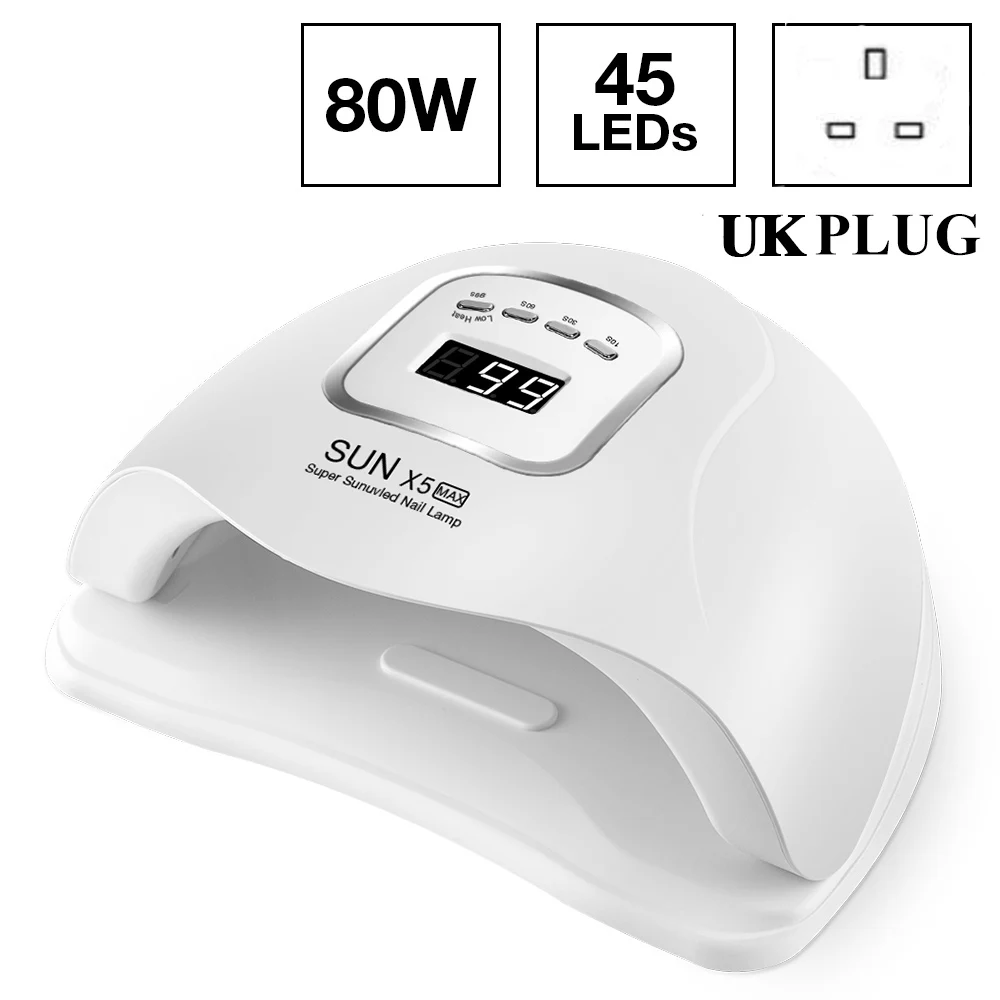 80W UK Plug Dmoley 80/54 Вт Светодиодный светильник для ногтей, Сушилка для ногтей, УФ лампа Вт для ногтей, лампа для отверждения геля, 4 нижних таймера, ЖК-дисплей, инструменты для дизайна ногтей - Цвет: 80W UK Plug