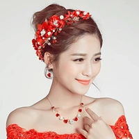 red bridal hair accessories crystal pearl headband hand woven floral bridal wedding headdress accessories jewelry gifts